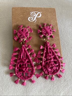 Plunder Hot Pink Woven Teardrop Dangle Earrings